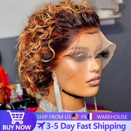 Synthetic Wigs Pixie Cut Wig 1b 30 Brown Color Lace Spring Curl Short Bob Human Hair for Women Natural Blonde Burgundy Remy 230227