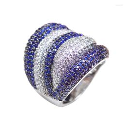 Cluster Rings LYCOON Trendy Est Blue And White Stone Stripe Ring Fashion Rose Flower Prong Setting Cubic Zirconia For Women Party