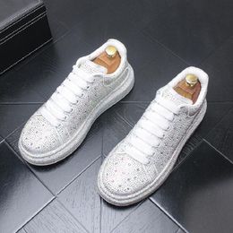 Fashion Luxury Designer Black Rhinestone Shoes Causal Flats Moccasins Male Thick Bottom Rock Hip Hop Crystal Sneakers Da018