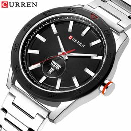 CURREN Male Clock Classic Silver Watches for Men Military Quartz Stainless Steel Wristwatch with Calendar Fashion Business Style245r