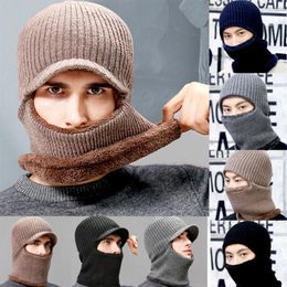 Winter Thermal Fleece Balaclava Hat Men Ski Face Neck Warm Beanie Cap Outdoor Wool Knitted Snow Scarf Gary Blue Black Hats262Q