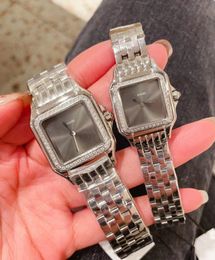 22mm 27mm Couples Square Panthere Watches Women Men Zircon Quartz Wristwatch Stainless Steel Rome Number Dial Panther Clock