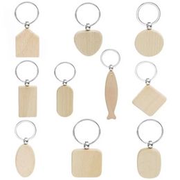 Beech Wood Keychain Party Favors Blank Personalized Customized Tag Name ID Pendant Key Ring Buckle Creative Birthday Gift FY2698 bb1230