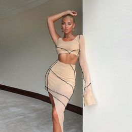 Skirts Skirt Women's Fashion 2022 Summer Personality Single-sleeve Mesh Cropped Navel Irregular Two-piece Set