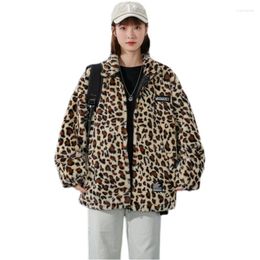 Jaqueta de inverno com capuz de leopardo masculino masculino, mulheres de streetwear soltas de colar de colarinho casual para casaco