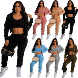 Fall Winter Tracksuits 3 Pieces Sets Women Long Sleeve Sweatsuits Casual Hooded Jacket Tank Top and Pants Matching Set Casual Sports Suits Sportswear Clothes 8748