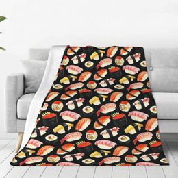 Blankets Sushi Pattern - Black Flannel Fleece Blanket For Kids Teens Adults Soft Cozy Warm Fuzzy