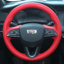 for Cadillac CT5 CT4 XT4 High Quality Hand Stitched red Leather Carbon Fibre Steering Wheel Cover