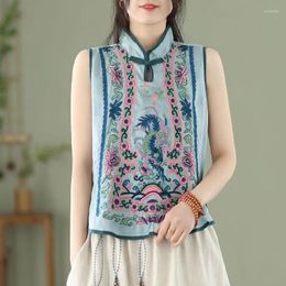 Ethnic Clothing Retro Borduurwerk Katoen Linnen Chinese Traditionele Vrouwen Vest Stijl Pullover Dames Zomer Prachtige Stand Kraag Top