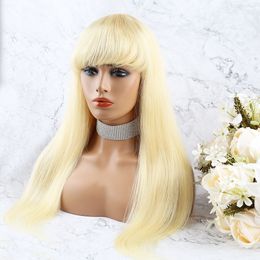 Leimlose 613 gerade Echthaar-Perücke, blond, keine Lace-Front-Perücken, 613 maschinell hergestellte Perücken mit Pony, 150 Dichte für schwarze Frauen, Bella Hair Tiktok, heißer Verkauf