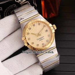 Cheap New 38mm Date 123 20 38 21 58 001 Gold Dial Miyota 8215 Automatic Watch Sapphire Two Tone Gold Steel Band Fashion Watches257R