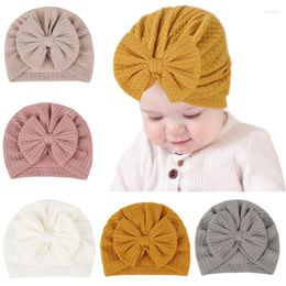 Hats 2022 Winter Autumn Baby Hat Turban Cute Bow Knitted Girl Beanie Born Soft Cotton Solid Colour Infant Kids Headwear