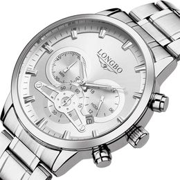 LONGBO Top Brand Luxury Men Watches Full Steel Band Waterproof Date Week Quartz Watch Men Casual Wristwatch Relogio Masculino2713