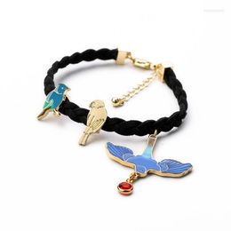 Link Bracelets 6pcs/lot Exquisite Cute Blue Enamel Bird Swallow Rope Charm Bracelet