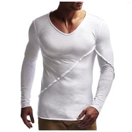 Men039s T Shirts Solid White Shirt Male Tops Long Sleeve V Neck Tees Splicing Spring Autumn Outdoor Streetwear Slim Tee Undersh8968610