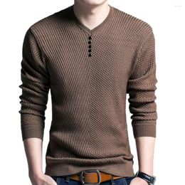 Men's T Shirts Autumn Winter Solid Colour Clothing Men Sweater Chic V Neck Long Sleeve Pullover Slim-Fit Knitted Blouse
