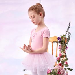 Stage Wear Ballet Dance Girls Gymnastics Leotards Kids Bodysuit Tutu Dress Ballerina Costumes Short Sleeve Professional Skirt