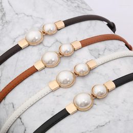 Belts Pearl Buckle Belt PU Leather Dress Skirt Waist Elastic Thin Women Ladies Waistband For Luxury Designer Brand