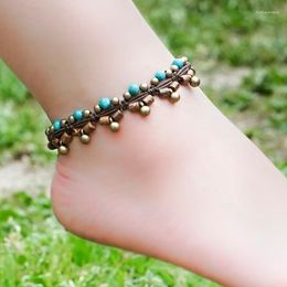 Anklets Ethnic Peacock Women Green Stones Chains Handmade Braided Foot Fashion Brass Bell Vintage