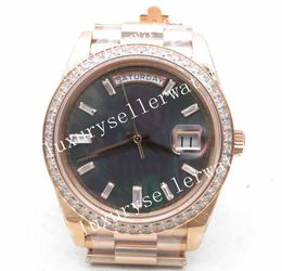 Men's Super BPF Factory 2813 Top Edition Plated 18K Rose Gold Plated 40mm DayDate White MOP Dial with Diamond Black Crested Bezel 904L Wristwatches