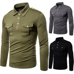 Men's Polos Men Polo Shirt Autumn Winter Military Long Sleeve Breast Pockets Mens Fashion Work Clothes Casual Tops