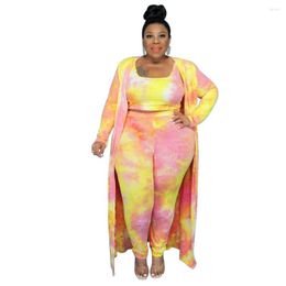 Tracksuits XL-5XL Plus Size 2022 Dashiki Traditional African 3 Piece Set Women Tie Dye Print Bodycon Top Coat And Pants Sets Africa Clothes