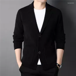 Men's Sweaters 2022 Autumn Men's Thick Cardigan Jacket Business Casual Suit Collar Two Buttons Knit Sweater Coat Male Brand