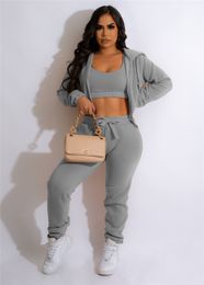 Fall Winter Tracksuits 3 Pieces Sets Women Long Sleeve Sweatsuits Casual Hooded Jacket Tank Top And Pants Matching Set Casual Sports Suits Sportswear Clothes