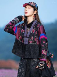 Ethnic Clothing 2022 Travel Clothes Chinese Style Spring And Autumn Women Wear Vintage Embroidery Stitching National Short Black Coat