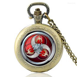 Pocket Watches Vintage Viking Triangle Symbol Pattern Bronze Quartz Watch Men Women High Quality Pendant Necklace Hours Clock Gifts