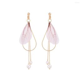 Backs Earrings Fashion Ear Clip Dragonfly Wing Tassel Pearl Big Hollow Water Loog Design For Wome Without Piercing Jewellery