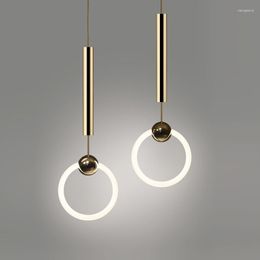 Pendant Lamps Modern Led Ring Lights Fixture Luminaire Bedroom Hanging Home Decoration Lighting Gold Droplight Kitchen Nordic