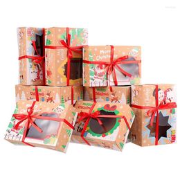 Gift Wrap 12pcs Christmas Cookie Boxes Kraft Bakery Treat With Ribbon Candies For Party Holidays Banquets