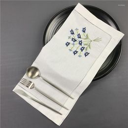 Table Napkin 12 PCS Fashion Dinner Napkins White Hemstitched Linen With Colour Embroidered Floral Wedding