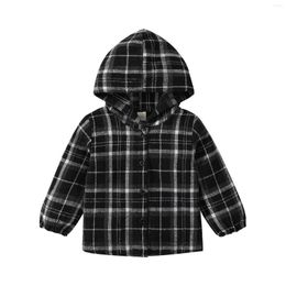 Jackets Kid Infant Baby Boy Girls Spring Autumn Hood Coat Plaid Print Long Sleeve Button Closure Shirt Outwear 1-6T