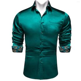 Men's Casual Shirts Green Splicing And Contrasting Colours For Men Long Sleeve Men's Dress Shirt Designer Stretch Satin Clothing Blouses