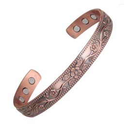 Bangle Rose Flower C Shape Adjustable Magnet Red Copper Healthy Magnetic Bracelet Weight Loss Negative Ion Arthritis