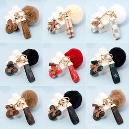 PU leather Mouse Keychains Pompoms Plush Car Bag Keychain Tassel Pendant Charm Keyring Holder For Men Women Fashion Gift