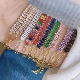 Link Bracelets 6Pcs Trendy Design Brass Gold Shining Colorful Zircon Micro Pave Adjustable Bracelet Jewelry