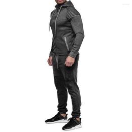 Gym Clothing Zipper 2 Pcs/Set Chic Pockets Autumn Tracksuit Breathable Men Coat Trousers Set Zip Placket For Jogging