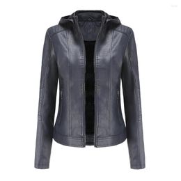 Women's Leather Autumn And Winter Women's Fashion Polyester Detachable Hooded Jacket Plus Fleece Warm