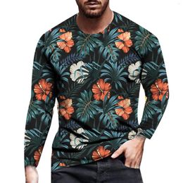 Men's T Shirts 2022 Fashion Floral Printed Shirt For Male Casual Long Sleeve Slim O Neck Pullover Tops Mens Tees Autumn Streetwear