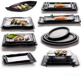 Plates Black Frosted Melamine Japanese Sushi Barbecue Plate Imitation Porcelain Beef Pot Tableware