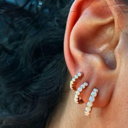 Hoop Earrings Tiny Fine 925 Sterling Silver Vermeil Minimal Mini Small Huggie Hoops Paved White Fire Opal Stone Earring