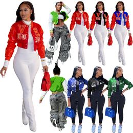 Wholesale Baseball Uniform Jackets Women Fall Winter Clothing 2XL Casual Long Sleeve Print Romber Coat Female Outerwear Fashion Streetwear Tops 8730