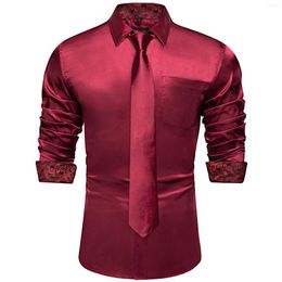 Men's Dress Shirts Red Yellow Splicing Contrasting Colors For Men Long Sleeve Men's Shirt Designer Stretch Satin Clothing Blouses