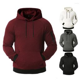 Men's Hoodies Mens Casual Sports Hooded Sweatshirts Jacquard Design Coat Solid Pullover Kangaroo Pocket Outerwear Male Clothes Spring Autumn