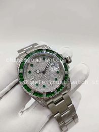 2 Colors Men Watches Factory Sale Blue Green Diamond Bezel Classic 40 mm 2813 Automatic Movement Stainless Steel Strap Christmas Gift Wristwatches Original Box