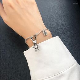 Link Bracelets 925 Silver Charm Bracelet Trend Vintage Thai Beads Chain Hip Hop Jewellery S-B310