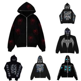 2023 Fashion Printed Hot Diamond Men Hooded Cardigan Zipper Coat Loose Mens And Womens Hoodies Brand Sweater Jacket